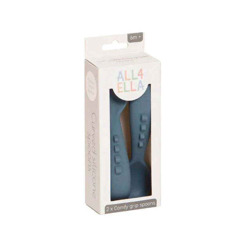 All4Ella Comfy Grip Silicone Spoons 2 Pack - Slate Blue - Image 2