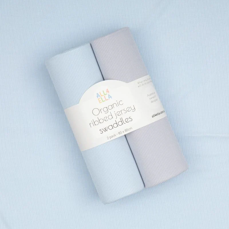 All4Ella Ribbed Jersey Swaddles 2 Pack - Blue & Grey - Image 2