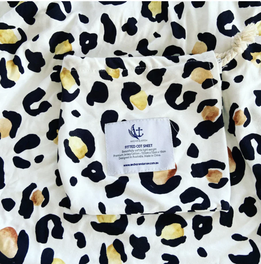 Anchor & Arrow Jersey Cotton Cot Sheet- Leopard Print - Image 2
