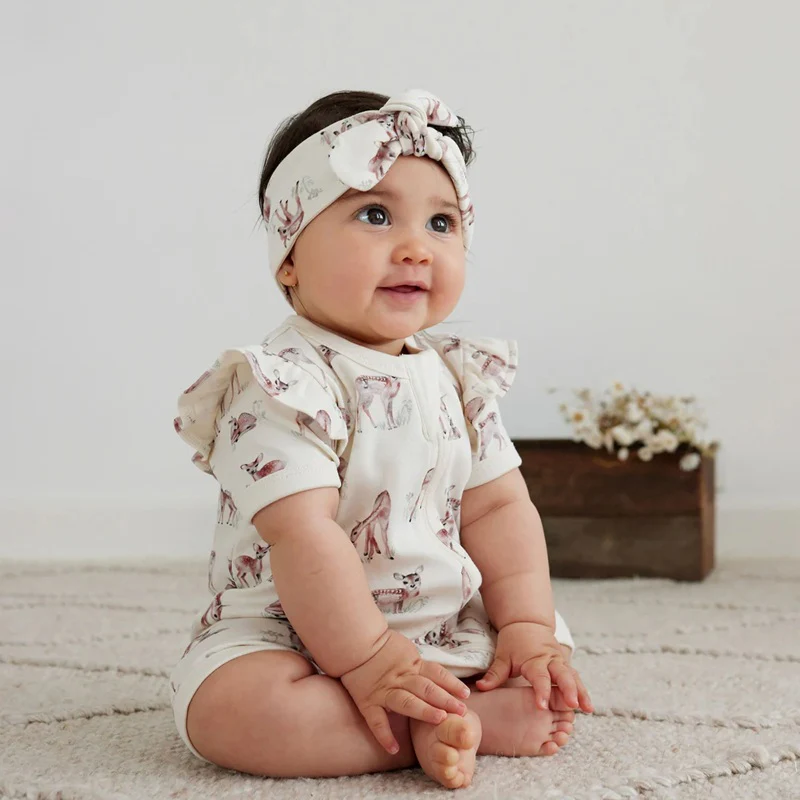 Aster & Oak Fawn Meadow Zip Romper - Natural - Image 2
