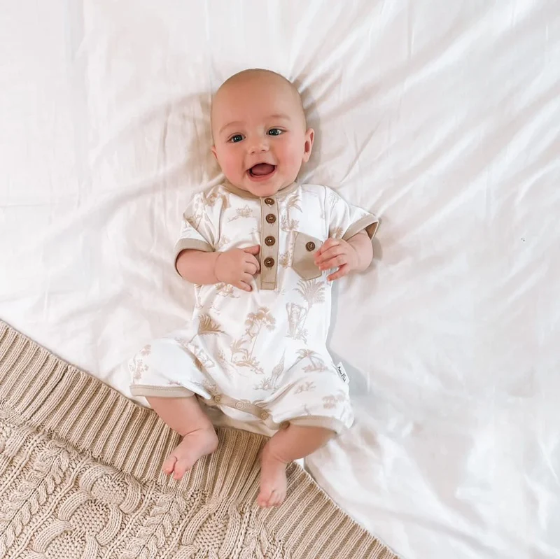 Aster & Oak Jungle Henley Romper - White - Image 2