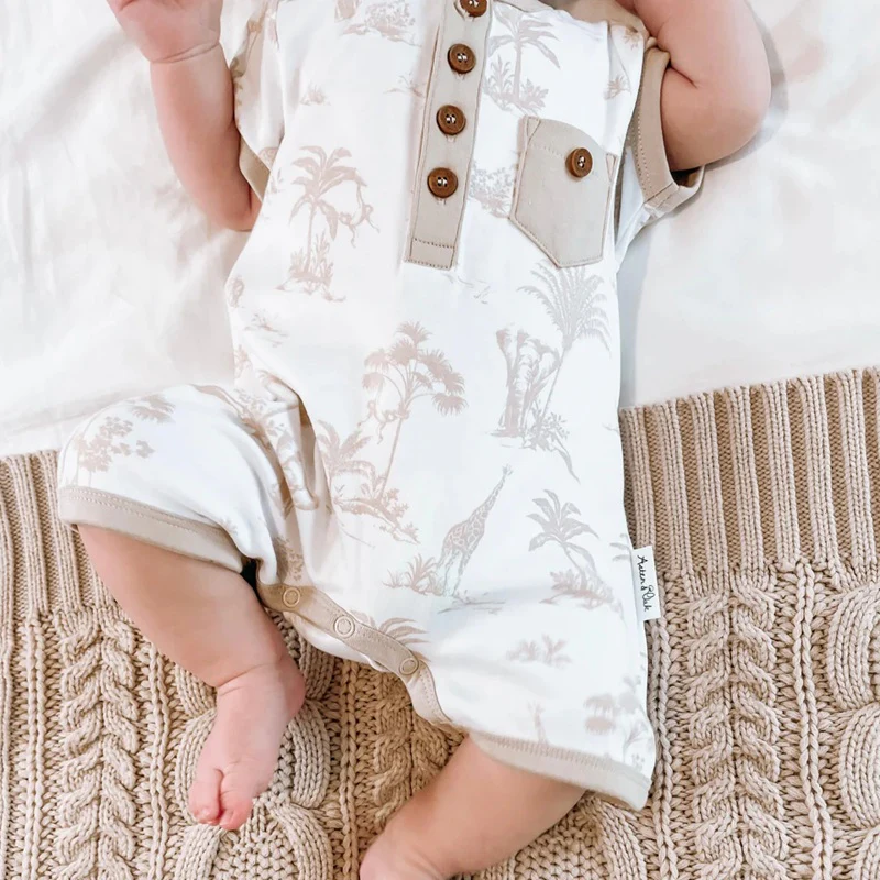 Aster & Oak Jungle Henley Romper - White - Image 3