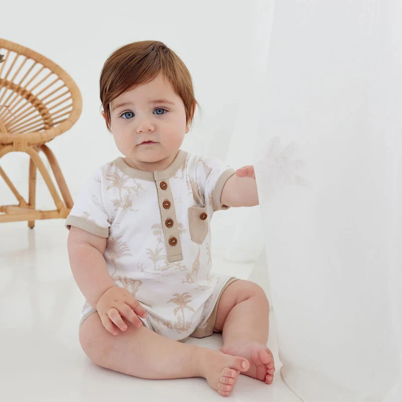 Aster & Oak Jungle Henley Romper - White - Image 4