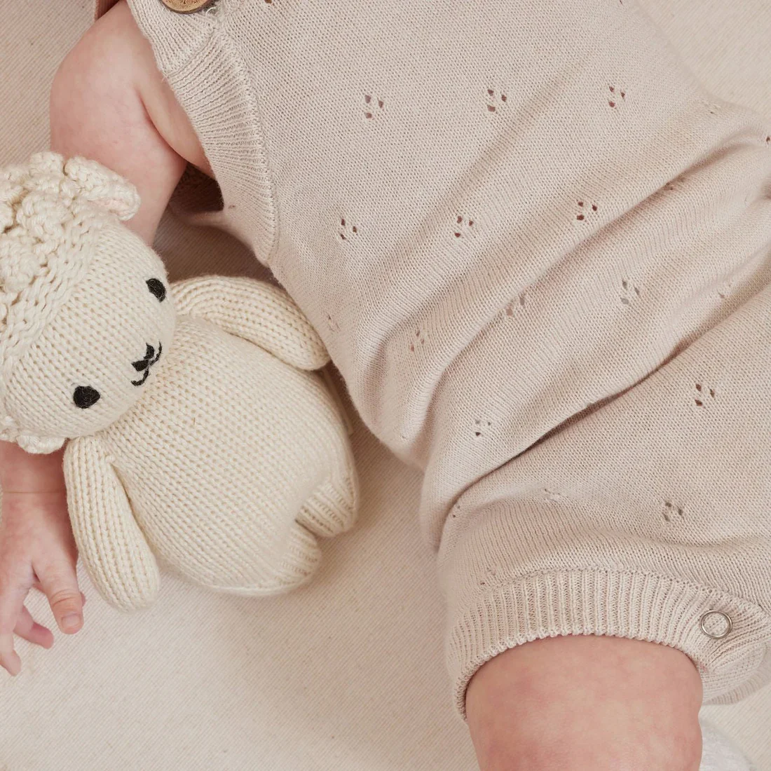 Aster & Oak Oatmeal Pointelle Knit Romper - Oatmeal - Image 5