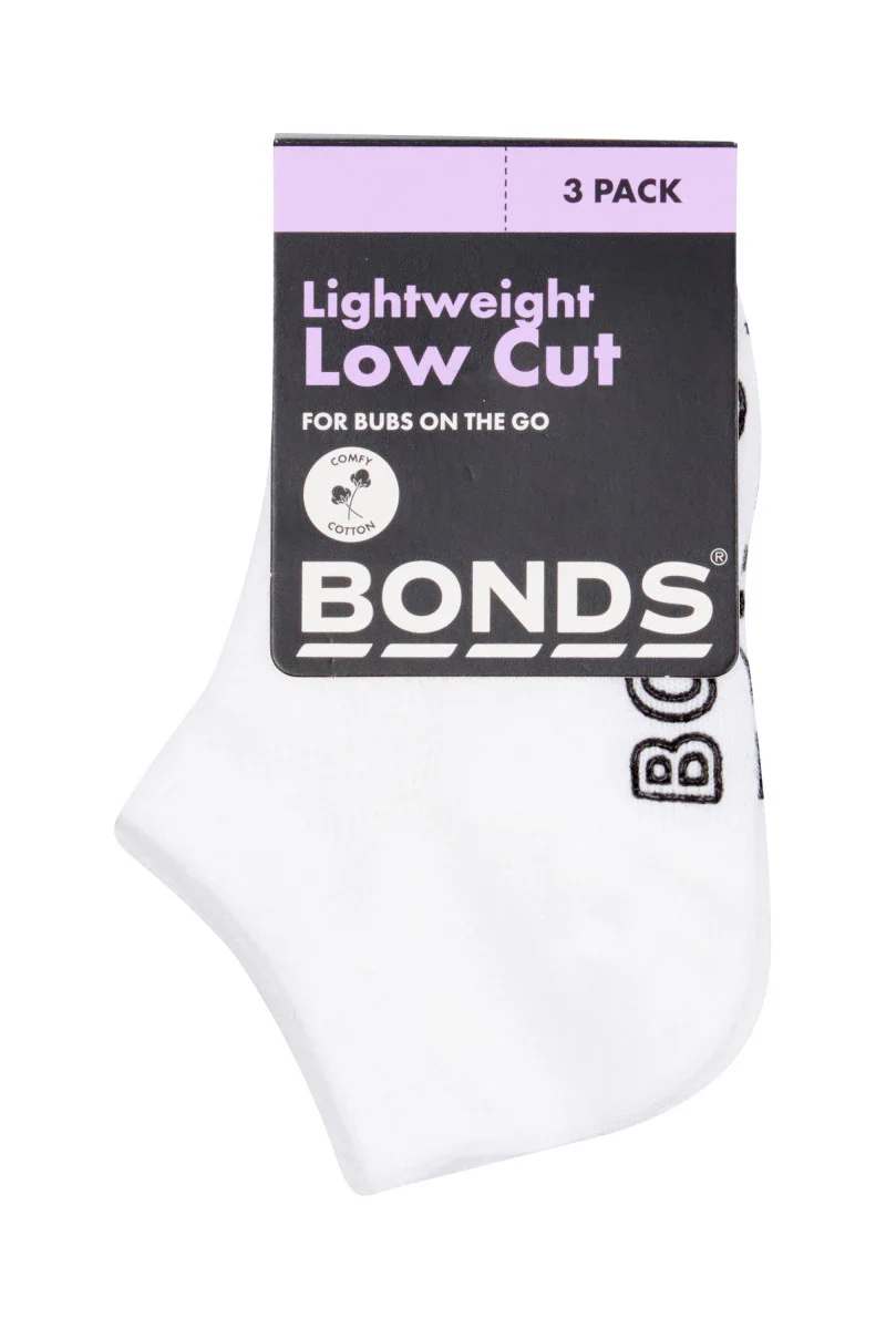 Bonds Baby Lightweight Low Cut 3 Pack - White - Image 2