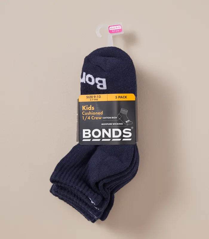 Bonds Kids Cushioned 1/4 Crew Socks - 5 Pack - Navy - Image 2
