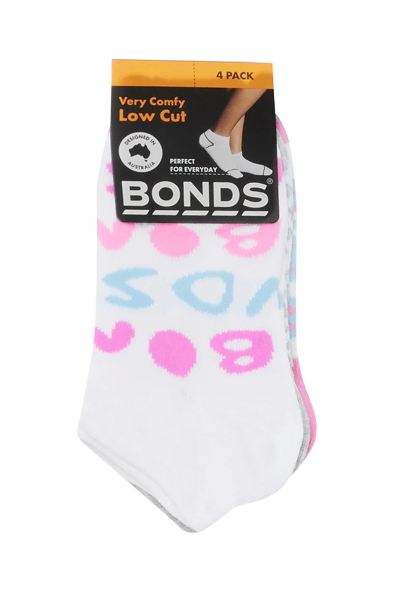 Bonds Kids Fashion Low Cut Socks 4 Pack - Bonds Print/White/Pink/Grey - Image 2