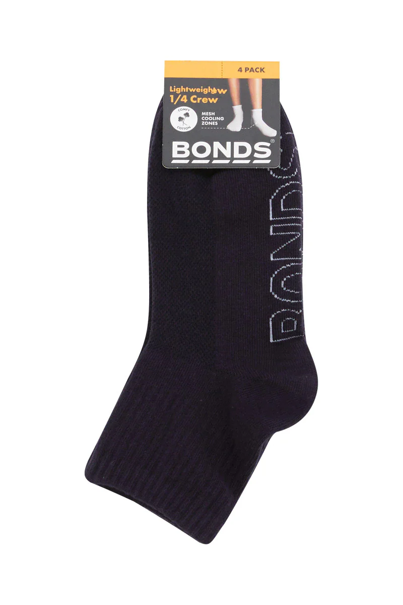 Bonds Kids Logo Light Quarter Crew Socks 4 Pack - School Navy - Image 3