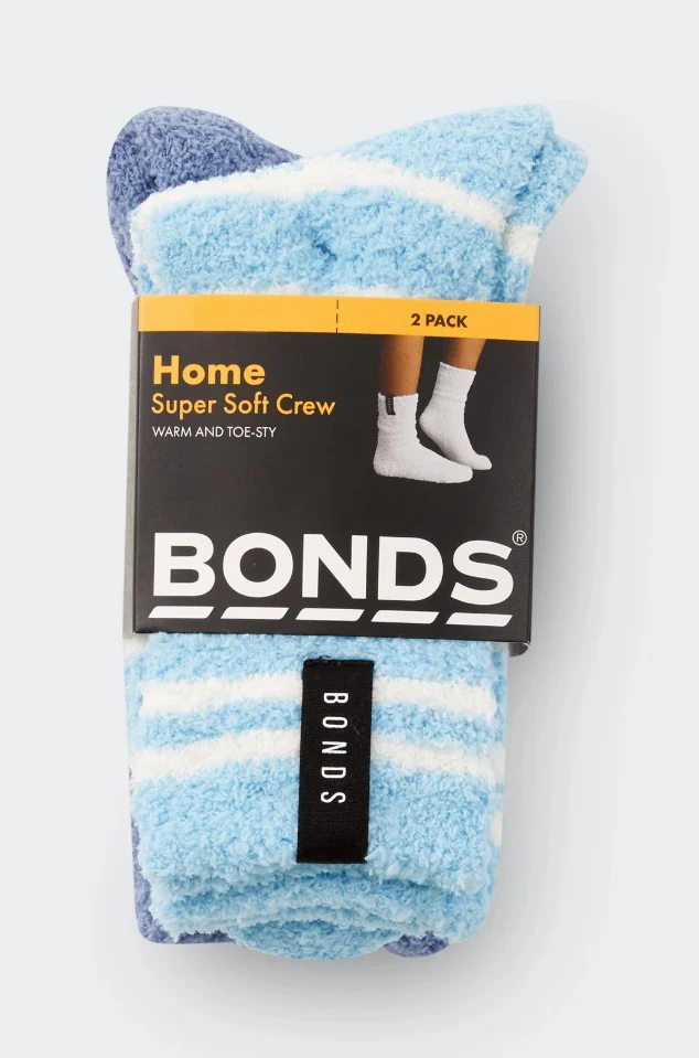 Bonds Kids Supersoft Crew Socks 2 Pack - Blue Stripe/Blue - Image 3