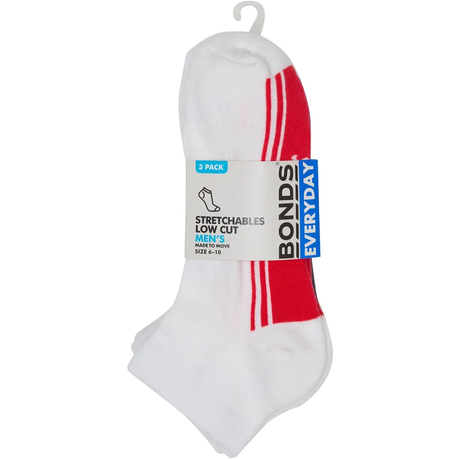 Bonds Men's Everyday Stretchables Low Cut Socks 3 Pack - White/Red/Blue/Grey - Image 2
