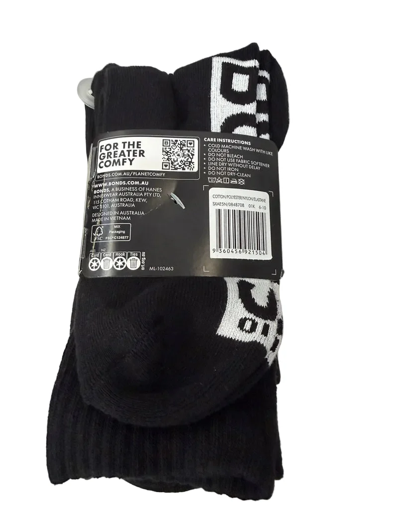 Bonds Mens Logo Cushioned Crew Socks 5 Pack - Black/Green/White/Blue/Grey - Image 2