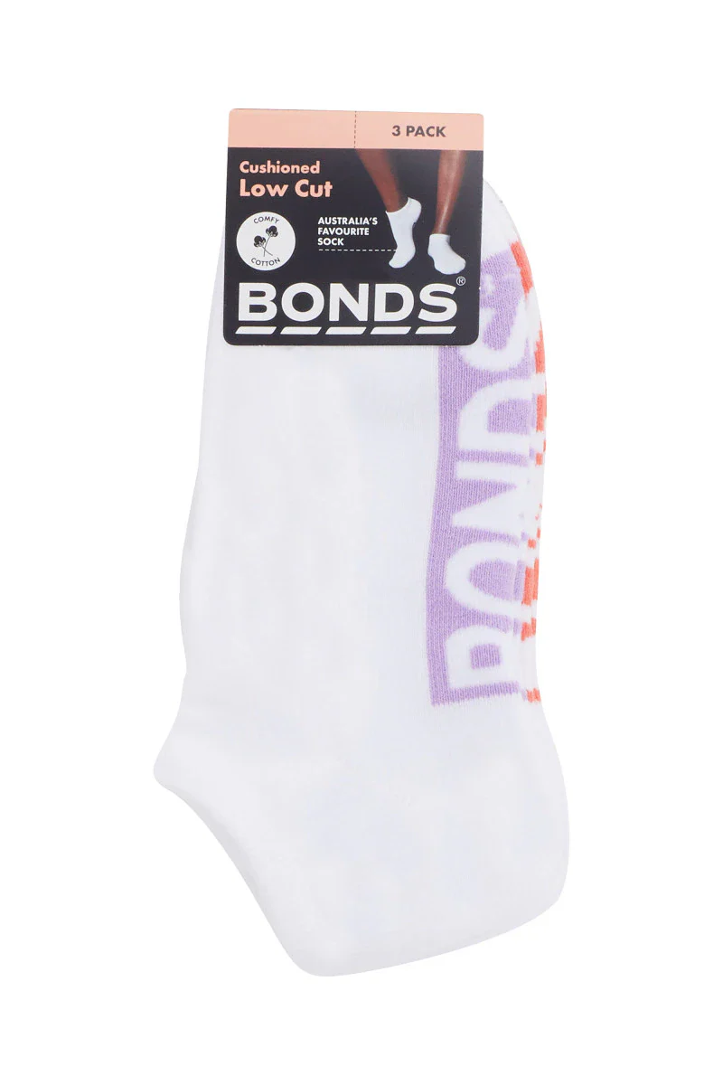 Bonds Womens Logo Cushioned Low Cut Socks 3 Pack - White Pop - Image 3