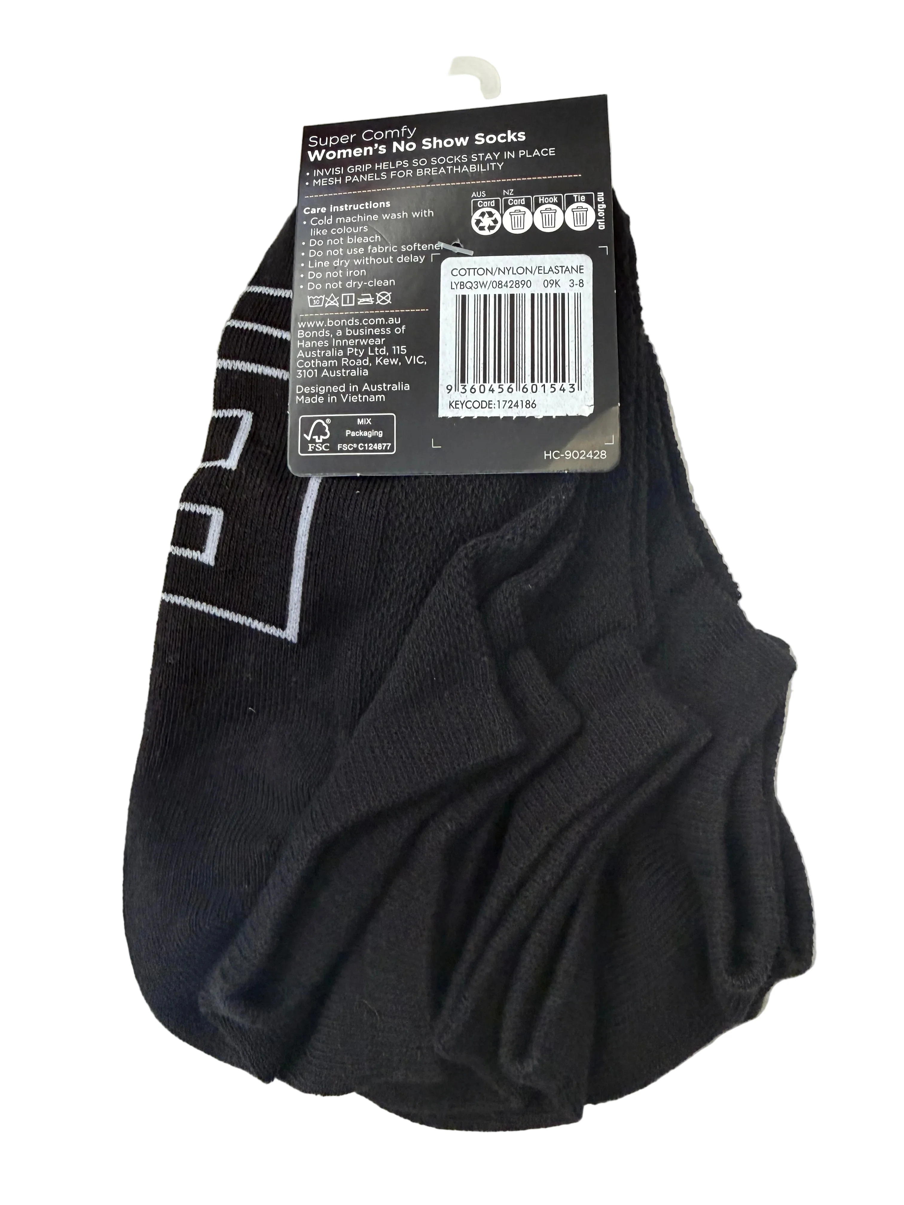 Bonds Womens No Show Socks 3 Pack - Black - Image 2
