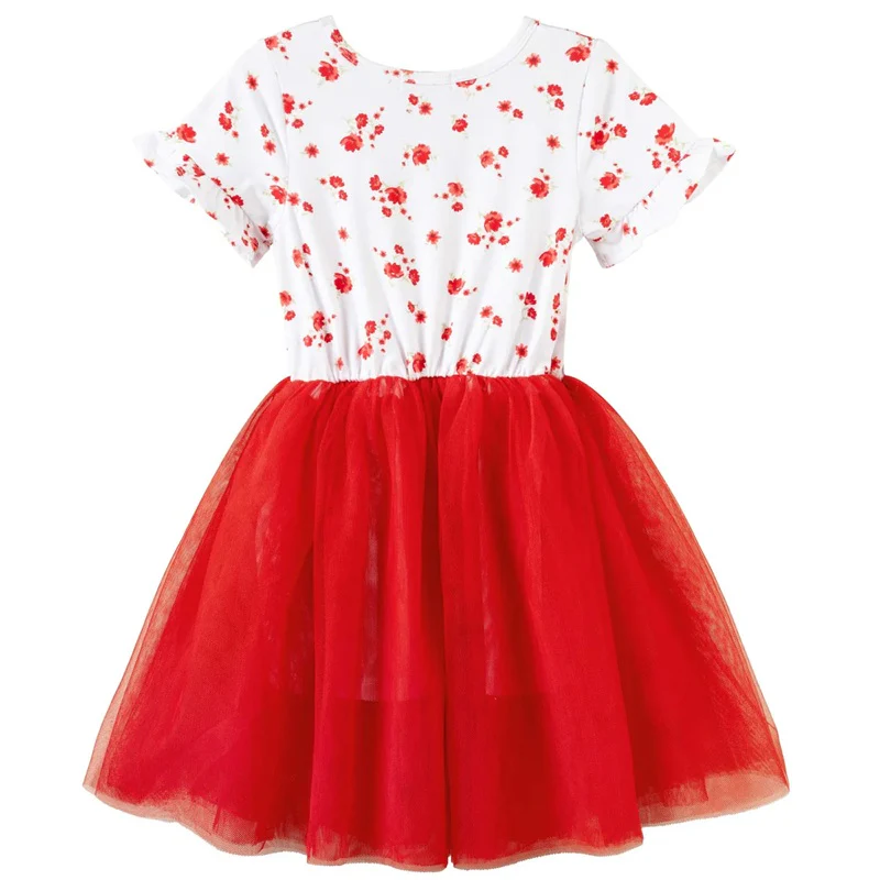 Designer Kidz Alyssa Floral Short Sleeve Tutu Dress - Alyssa Red - Image 2