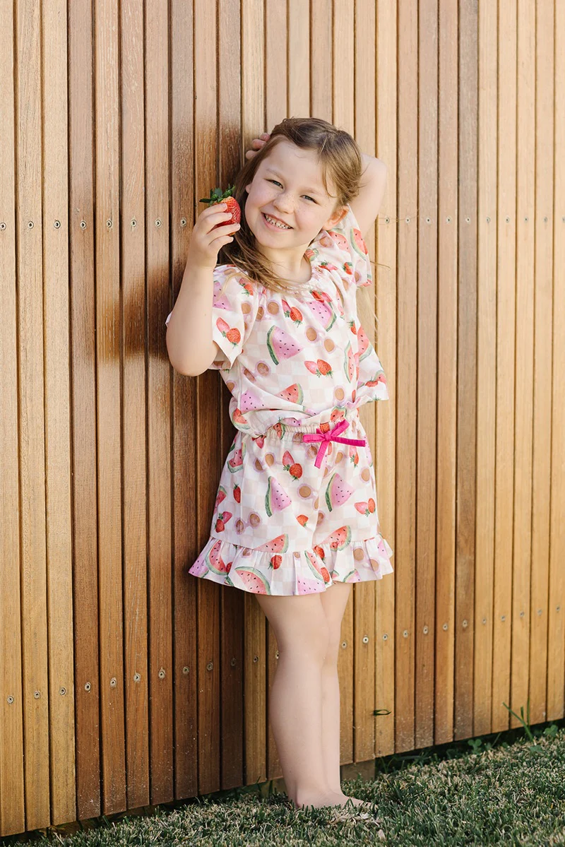 Dukes The Brand Macy High Waisted Shorties - Pink Fruit Print - Image 4