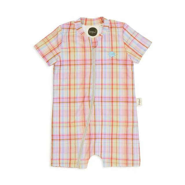 Kapow Kids Rainbow Plaid Short Sleeve Swimsuit UPF50+