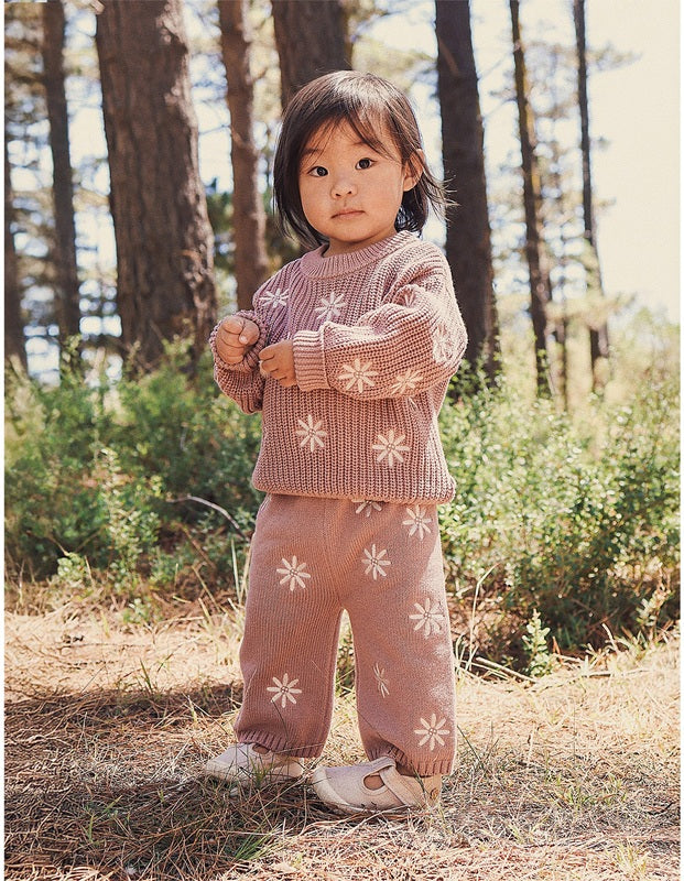 Kynd Baby Embroidered Knit Flare Pant - Wood Rose - Image 4