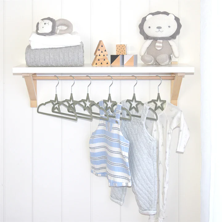 Living Textiles 6 Pack Baby Coat Hanger - Grey Star - Image 3