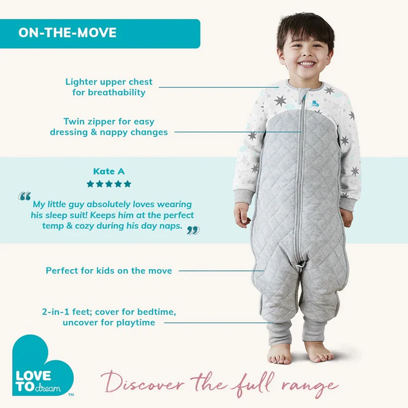 Love To Dream Organic Cotton Fleece Long Sleeve Sleep Suit 1.0 TOG - Rose - Image 4