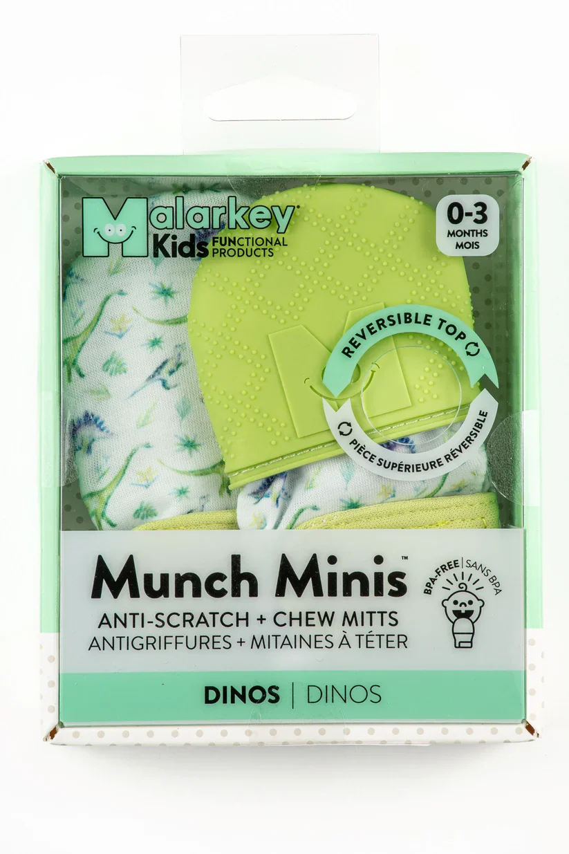 Malarkey Kids Munch Minis Teething & Anti-scratch Mitts - Dinos - Image 2