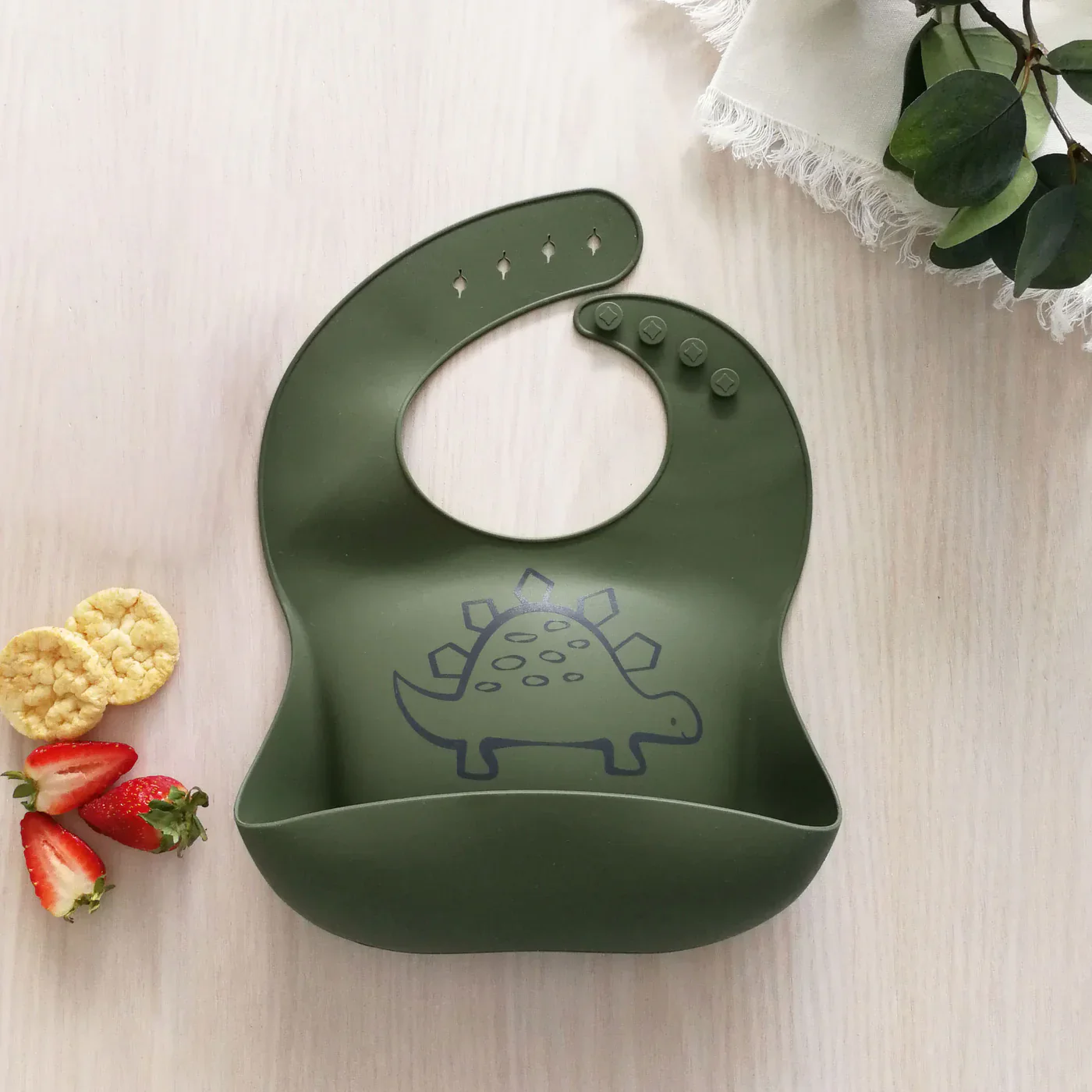 Plum Silicone Bib Dino - Pesto - Image 2
