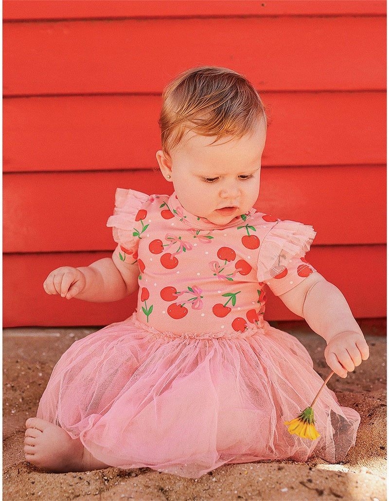 Rock Your Baby Polka Cherry Circus Frill Bodysuit Dress - Pink - Image 2