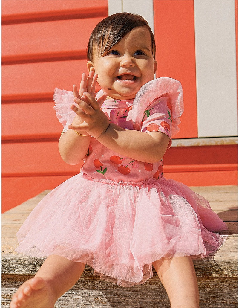 Rock Your Baby Polka Cherry Circus Frill Bodysuit Dress - Pink - Image 3