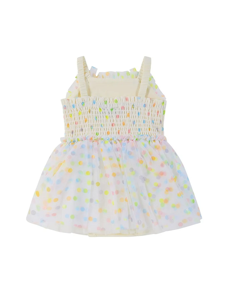 Rock Your Baby Rainbow Polka Dot Wishes Tulle Baby Dress - Cream - Image 2