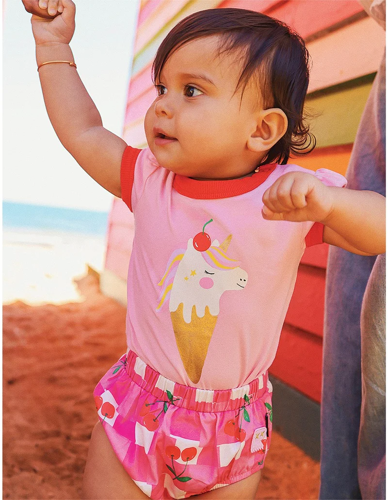 Rock Your Baby Unicorn Ice Cream Ruby Ringer Bodysuit - Cherry Pink - Image 4
