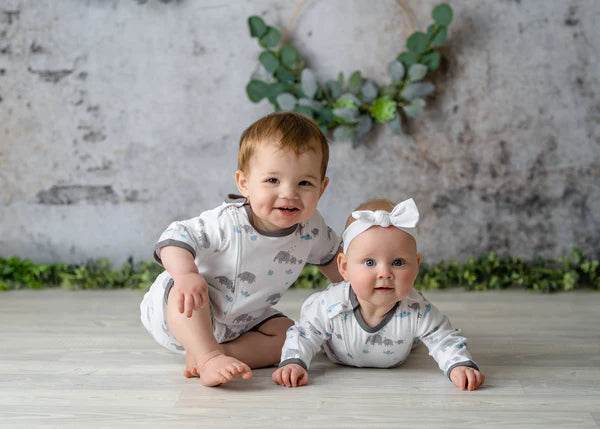 Tiny Twig Organic Short Sleeve Zipsuit - Elephant AOP - Image 3